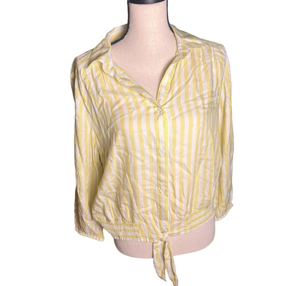 Beach Lunch Lounge Women’s Yellow Striped long sleeve Stretch Waistband Size M - Picture 3 of 13